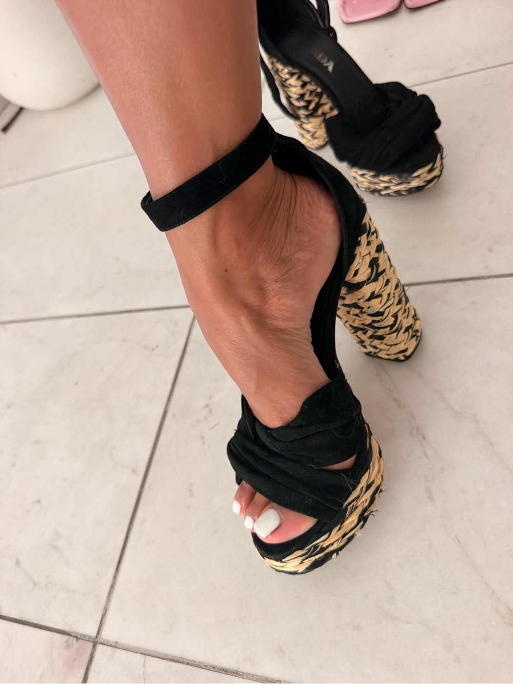 Prada Black Braided Platform Sandals with Woven Heel